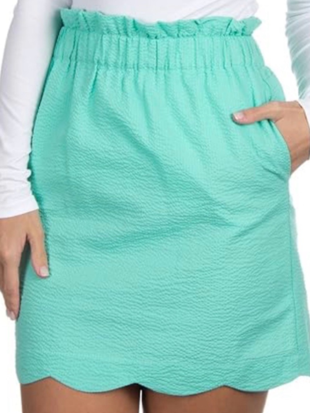 Lauren James Co. Scalloped Solid Seersucker Skirt Seafoam/L - Picture 5 of 6